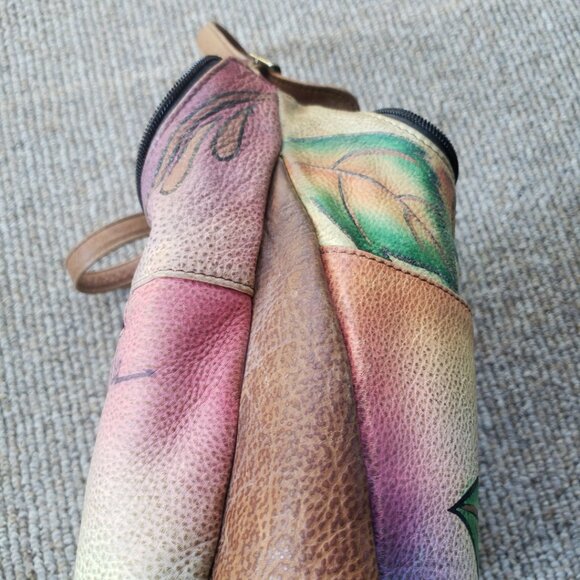 Anuschka Hobo Shoulder Bag w/ Wallet Hand Painted Leather Purse Butterfly - Picture 5 of 14